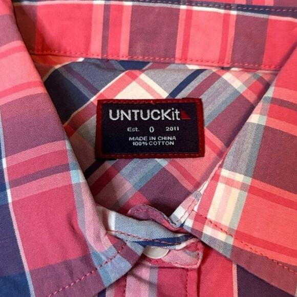 UNTUCKit Pink Navy Plaid Cotton Button Down Shirt NWT Size 0 - Picture 4 of 5
